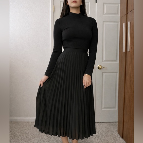 NWT Zara Black Long Sleeve Pleated Dress - Picture 8 of 8